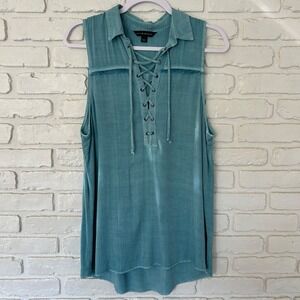 Rock &‎ Republic Teal Blue Long Tank Top Women's Size Medium Lace Up  Front